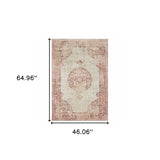 Homeroots 4' X 6' Ivory And Pink Medallion Area Rug Ivory,Pink Polypropylene 388723