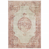 Homeroots 4' X 6' Ivory And Pink Medallion Area Rug Ivory,Pink Polypropylene 388723