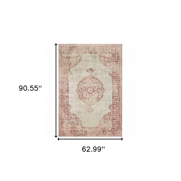 Homeroots 5' X 8' Ivory And Pink Medallion Area Rug Ivory,Pink Polypropylene 388724