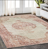 Homeroots 5' X 8' Ivory And Pink Medallion Area Rug Ivory,Pink Polypropylene 388724