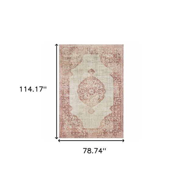 Homeroots 7' X 10' Ivory And Pink Medallion Area Rug Ivory,Pink Polypropylene 388725