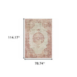 Homeroots 7' X 10' Ivory And Pink Medallion Area Rug Ivory,Pink Polypropylene 388725