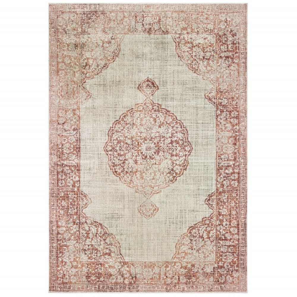 HomeRoots 10' Timeless Elegance Medallion Area Rug - Plush, Durable Design for Cozy Living Spaces & Easy Care Ivory/ Pink 9'10" x 12'10" 388727