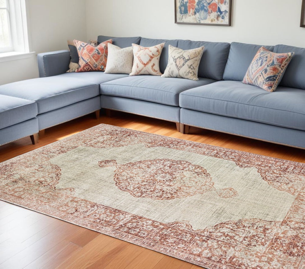 HomeRoots 10' Timeless Elegance Medallion Area Rug - Plush, Durable Design for Cozy Living Spaces & Easy Care Ivory/ Pink 9'10" x 12'10" 388727