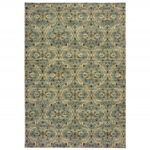 HomeRoots 10' Ivory and Blue Geometric Area Rug - Boho-Moroccan Style, Soft, Stain-Resistant, Durable Design 10' X 13' 388733