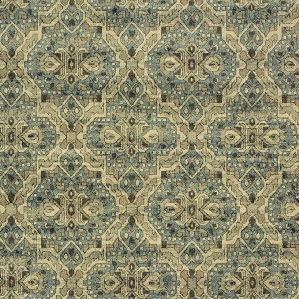 HomeRoots 10' Ivory and Blue Geometric Area Rug - Boho-Moroccan Style, Soft, Stain-Resistant, Durable Design 10' X 13' 388733