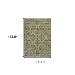 HomeRoots 10' Ivory and Blue Geometric Area Rug - Boho-Moroccan Style, Soft, Stain-Resistant, Durable Design 10' X 13' 388733