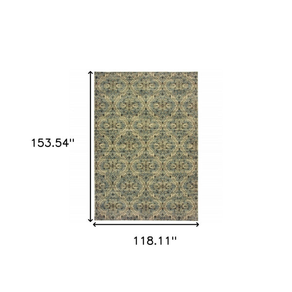HomeRoots 10' Ivory and Blue Geometric Area Rug - Boho-Moroccan Style, Soft, Stain-Resistant, Durable Design 10' X 13' 388733