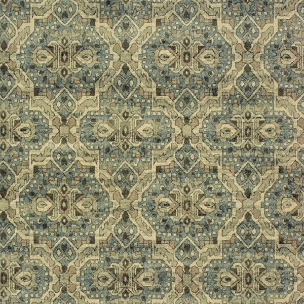 HomeRoots 10' Ivory and Blue Geometric Area Rug - Boho-Moroccan Style, Soft, Stain-Resistant, Durable Design 10' X 13' 388733