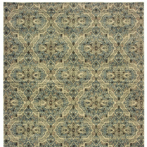 HomeRoots 10' Ivory and Blue Geometric Area Rug - Boho-Moroccan Style, Soft, Stain-Resistant, Durable Design 10' X 13' 388733