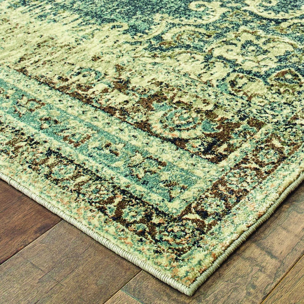 HomeRoots 10' Blue and Ivory Medallion Area Rug - Classic Persian Charm for Stylish, High-Traffic Spaces 9'10" x 12'10" 388739