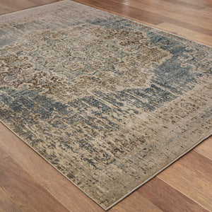 HomeRoots 10' Blue and Ivory Medallion Area Rug - Classic Persian Charm for Stylish, High-Traffic Spaces 9'10" x 12'10" 388739