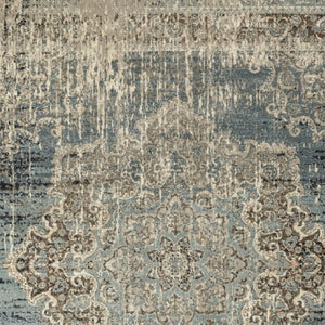 HomeRoots 10' Blue and Ivory Medallion Area Rug - Classic Persian Charm for Stylish, High-Traffic Spaces 9'10" x 12'10" 388739