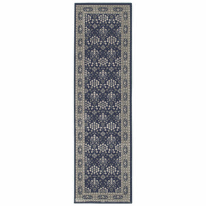 Homeroots 2' X 8' Navy And Gray Floral Ditsy Runner Rug Navy,Grey Polypropylene 388740
