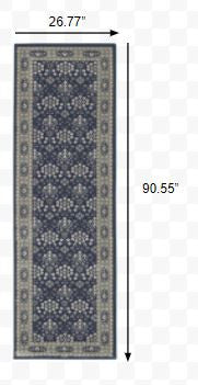 Homeroots 2' X 8' Navy And Gray Floral Ditsy Runner Rug Navy,Grey Polypropylene 388740