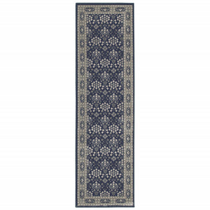 Homeroots 2' X 8' Navy And Gray Floral Ditsy Runner Rug Navy,Grey Polypropylene 388740