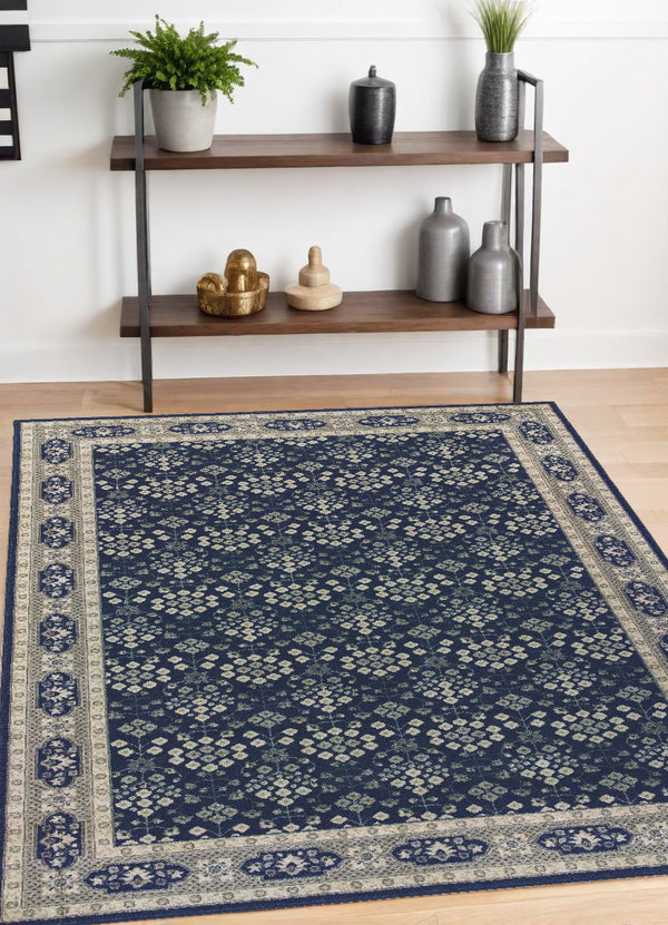 Homeroots 4' X 6' Navy And Gray Floral Ditsy Area Rug Navy,Grey Polypropylene 388741
