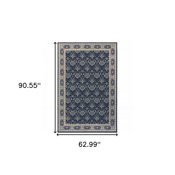 Homeroots 5' X 8' Navy And Gray Floral Ditsy Area Rug Navy,Grey Polypropylene 388742