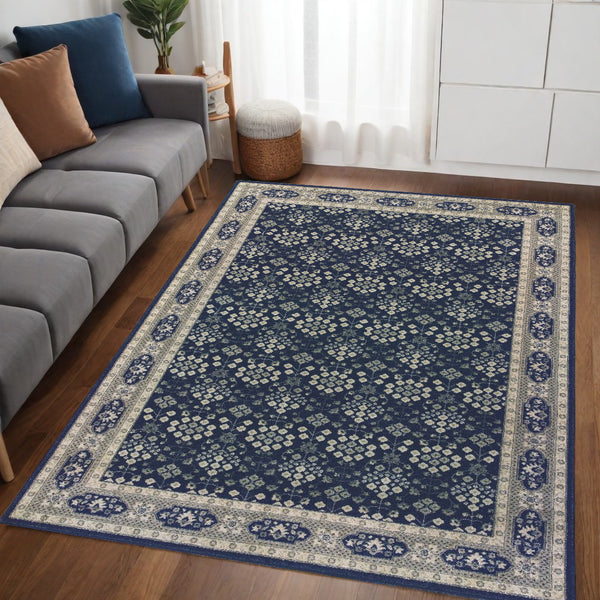 Homeroots 5' X 8' Navy And Gray Floral Ditsy Area Rug Navy,Grey Polypropylene 388742