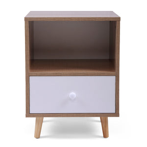 English Elm Set of 2 Mid Century Nightstands with Drawer & Shelf, Natural White Accent Tables for Bedroom Living Room W2181P357558