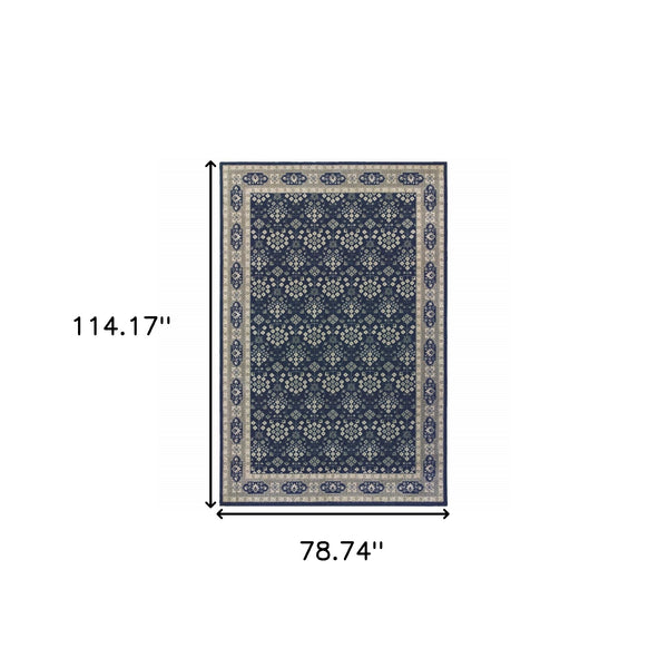 Homeroots 7' X 10' Navy And Gray Floral Ditsy Area Rug Navy,Grey Polypropylene 388743