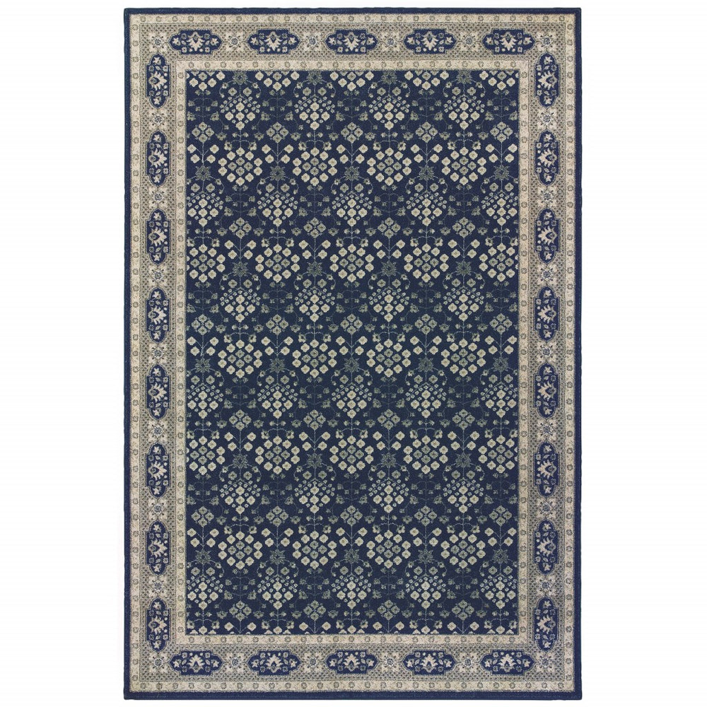 Homeroots 8' X 11' Navy And Gray Floral Ditsy Area Rug Navy,Grey Polypropylene 388744