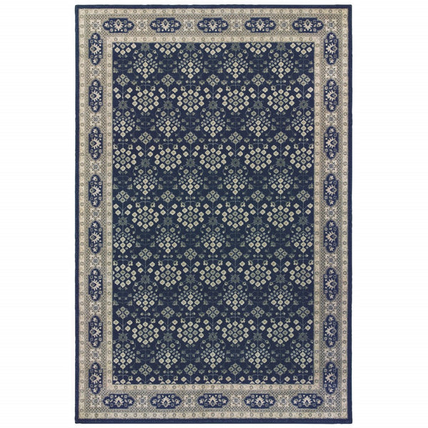 Homeroots 8' X 11' Navy And Gray Floral Ditsy Area Rug Navy,Grey Polypropylene 388744