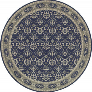 Homeroots 8’ Round Navy And Gray Floral Ditsy Area Rug Navy,Grey Polypropylene 388745