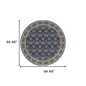 Homeroots 8’ Round Navy And Gray Floral Ditsy Area Rug Navy,Grey Polypropylene 388745