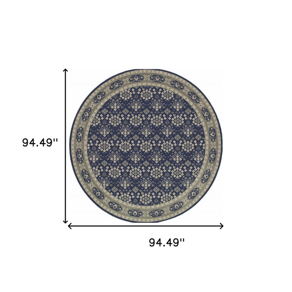 Homeroots 8’ Round Navy And Gray Floral Ditsy Area Rug Navy,Grey Polypropylene 388745