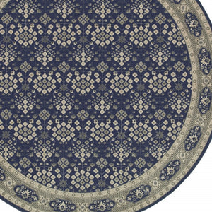 Homeroots 8’ Round Navy And Gray Floral Ditsy Area Rug Navy,Grey Polypropylene 388745
