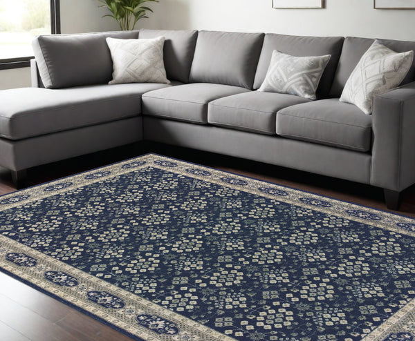 Homeroots 10' X 13' Navy And Gray Floral Ditsy Area Rug Navy,Grey Polypropylene 388746