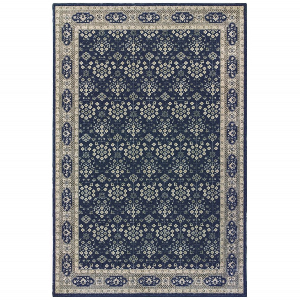 HomeRoots 10' Timeless Floral Ditsy Area Rug – Elegant Navy and Gray Design for Modern Living Spaces, Durable & Soft Navy/ Grey 12' x 15' 388747