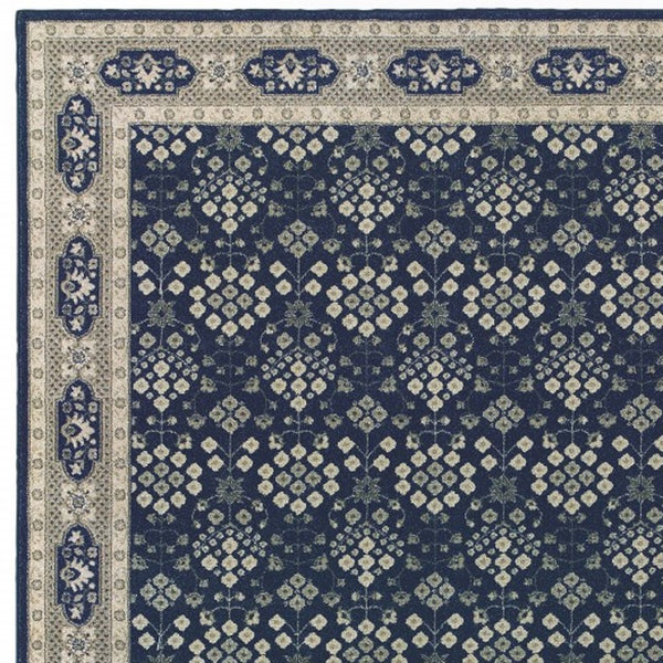 Homeroots 12' X 15' Blue And Gray Area Rug Navy,Grey Polypropylene 388747