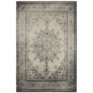 HomeRoots 10' X 13' Ivory and Gray Medallion Area Rug - Elegant, Soft, Durable Design for Modern Living Spaces 9'10" x 12'10" 388754