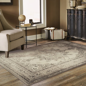 HomeRoots 10' X 13' Ivory and Gray Medallion Area Rug - Elegant, Soft, Durable Design for Modern Living Spaces 9'10" x 12'10" 388754