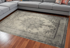 HomeRoots 10' X 13' Ivory and Gray Medallion Area Rug - Elegant, Soft, Durable Design for Modern Living Spaces 9'10" x 12'10" 388754