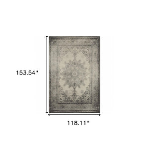 HomeRoots 10' X 13' Ivory and Gray Medallion Area Rug - Elegant, Soft, Durable Design for Modern Living Spaces 9'10" x 12'10" 388754