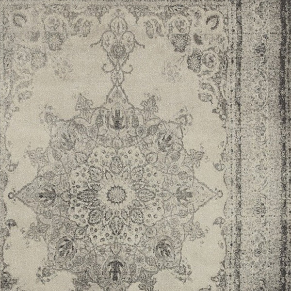 HomeRoots 10' X 13' Ivory and Gray Medallion Area Rug - Elegant, Soft, Durable Design for Modern Living Spaces 9'10" x 12'10" 388754