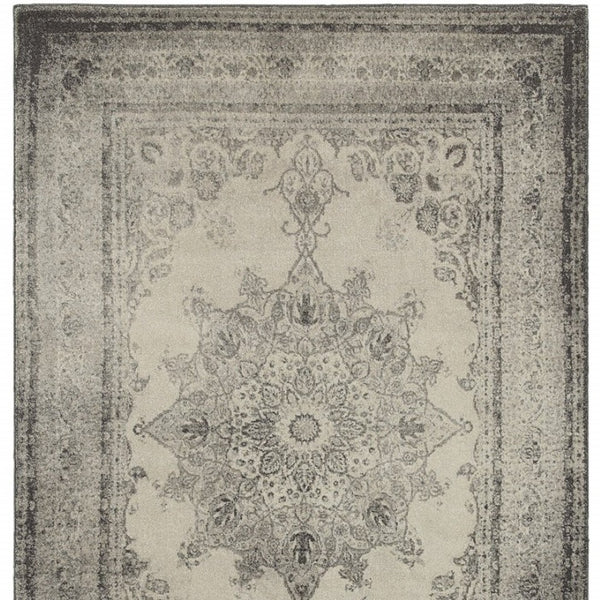 HomeRoots 10' X 13' Ivory and Gray Medallion Area Rug - Elegant, Soft, Durable Design for Modern Living Spaces 9'10" x 12'10" 388754