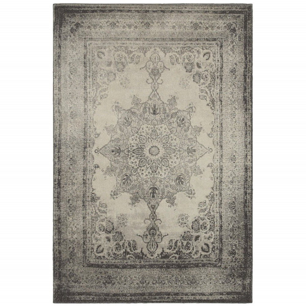 HomeRoots 10' X 13' Ivory and Gray Medallion Area Rug - Elegant, Soft, Durable Design for Modern Living Spaces 12' x 15' 388755