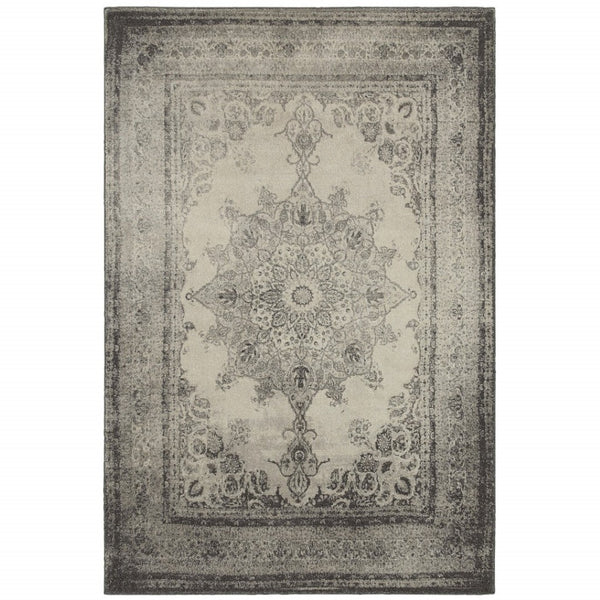 HomeRoots 10' X 13' Ivory and Gray Medallion Area Rug - Elegant, Soft, Durable Design for Modern Living Spaces 12' x 15' 388755