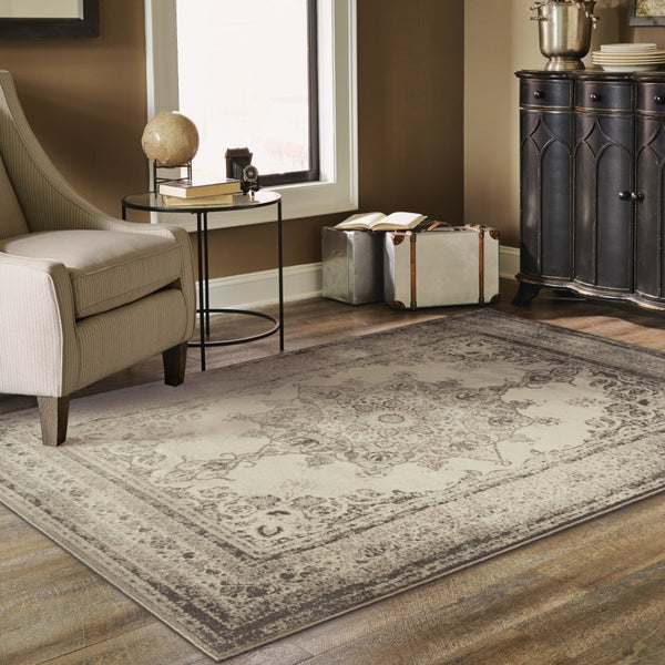 HomeRoots 10' X 13' Ivory and Gray Medallion Area Rug - Elegant, Soft, Durable Design for Modern Living Spaces 12' x 15' 388755