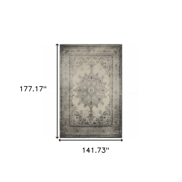 HomeRoots 10' X 13' Ivory and Gray Medallion Area Rug - Elegant, Soft, Durable Design for Modern Living Spaces 12' x 15' 388755