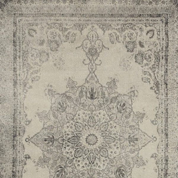 HomeRoots 10' X 13' Ivory and Gray Medallion Area Rug - Elegant, Soft, Durable Design for Modern Living Spaces 12' x 15' 388755