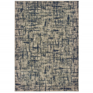 HomeRoots 5' Abstract Area Rug - Contemporary Distressed-Grid Design for Stylish Living Spaces and Durability Grey/ Navy 5'3" x 7'6" 388758