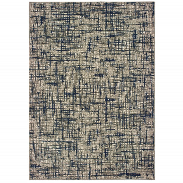 HomeRoots 5' Abstract Area Rug - Contemporary Distressed-Grid Design for Stylish Living Spaces and Durability Grey/ Navy 5'3" x 7'6" 388758