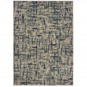 HomeRoots 5' Abstract Area Rug - Contemporary Distressed-Grid Design for Stylish Living Spaces and Durability Grey/ Navy 12' x 15' 388763