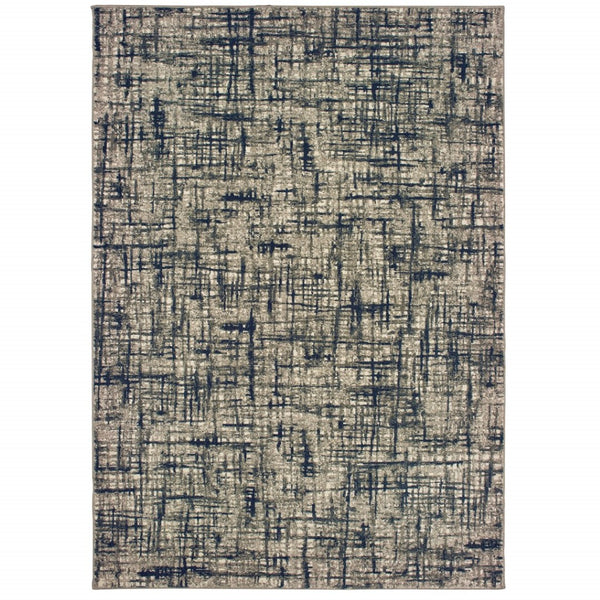 HomeRoots 5' Abstract Area Rug - Contemporary Distressed-Grid Design for Stylish Living Spaces and Durability Grey/ Navy 12' x 15' 388763