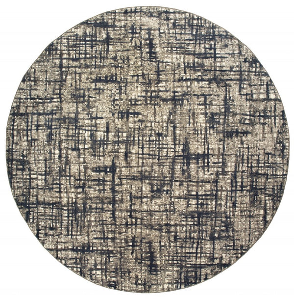 HomeRoots 5' Abstract Area Rug - Contemporary Distressed-Grid Design for Stylish Living Spaces and Durability Grey/ Navy 12' x 15' 388763